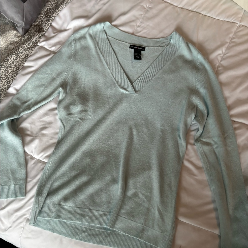 Women's Light Blue V-Neck Sweater